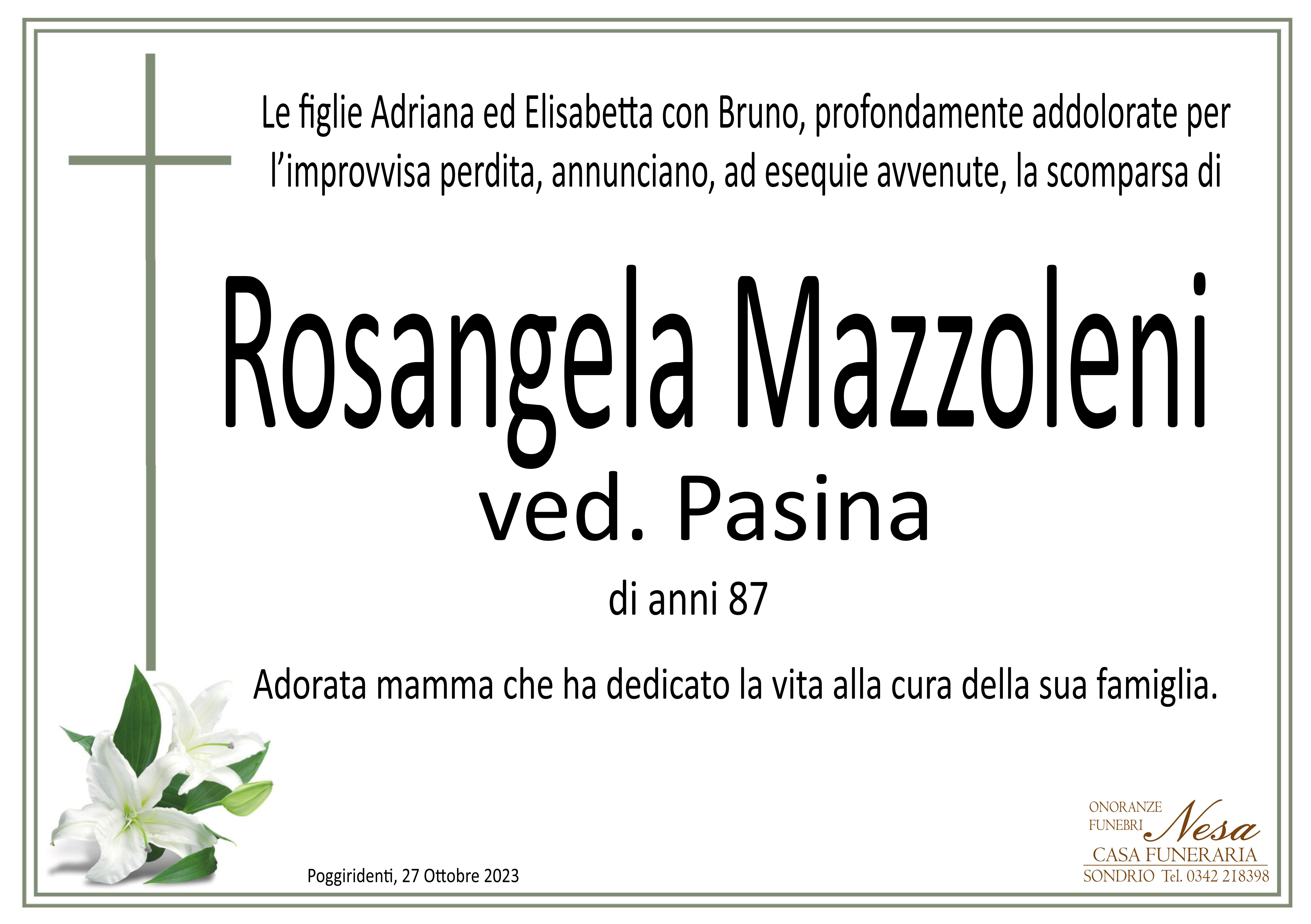 Necrologio Rosangela Mazzoleni ved. Pasina
